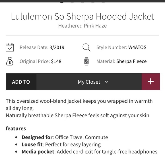 Lululemon So Sherpa Wool Hooded Jacket Heathered Pink Haze Zip Up Pockets - Picture 6 of 6